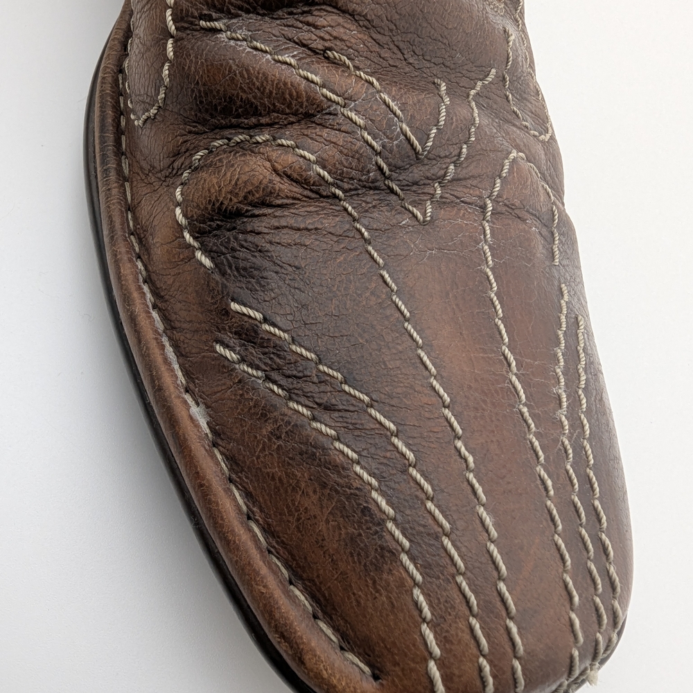 Bacco Bucci mens Brown Leather Ankle Boots Made Italy Size 12 Western Stitch - Picture 7 of 14